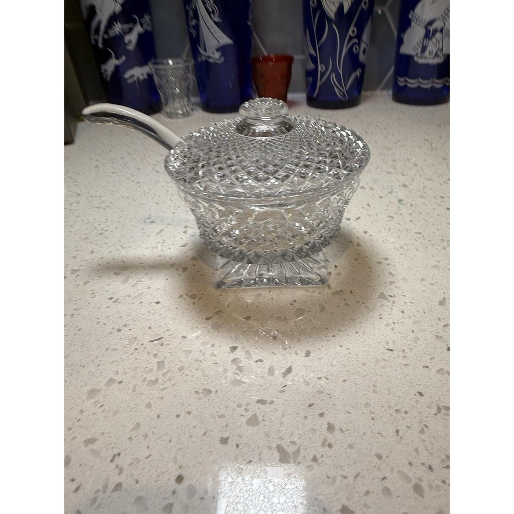 Westmoreland Crystal Clear English Hobnail Jam Jar Condiment Mustard Ladle Dish